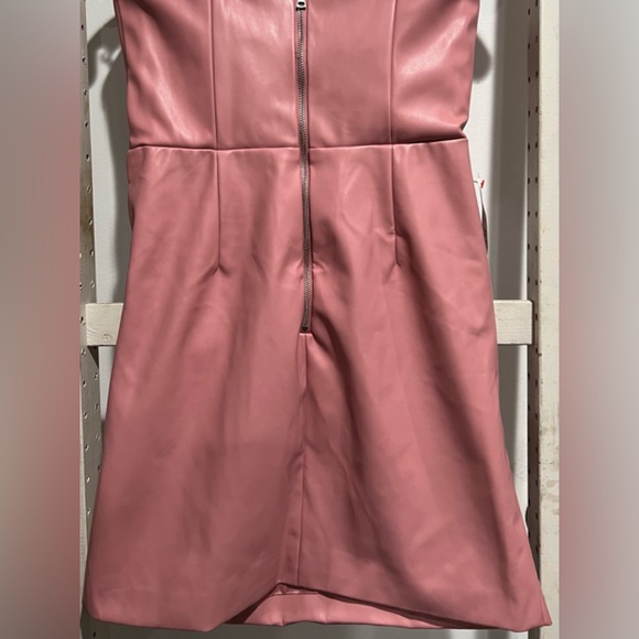 Faux Leather Pink Strapless Dress - Picture 2 of 3